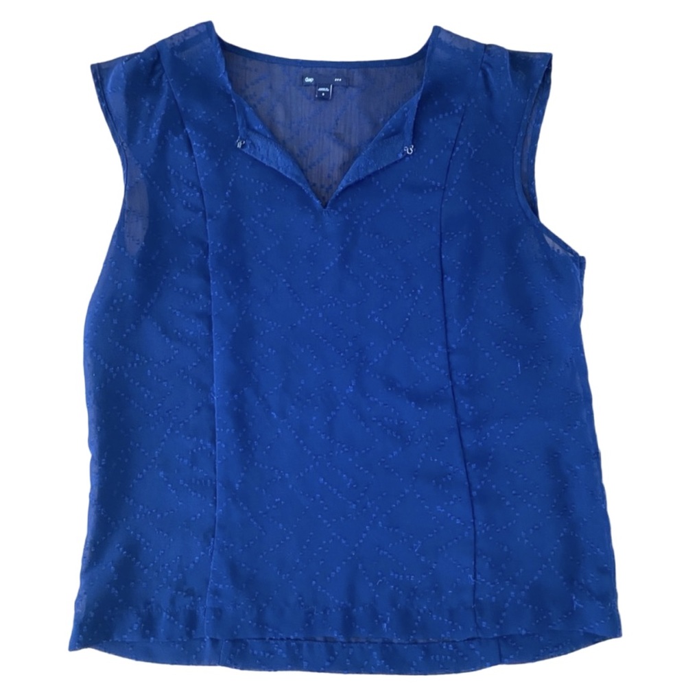Gap sheer sleeveless top in cobalt blue royal blue. Size Sm. Embroidered detail.